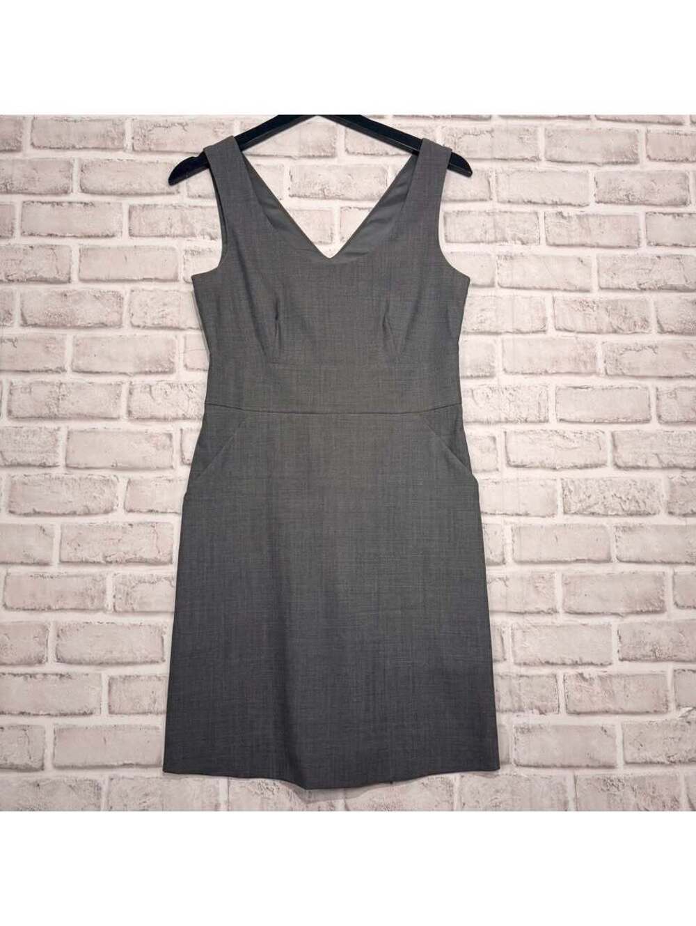 Theory Sleeveless Wool Blend Sheath Dress Gray With Pockets Women's 2